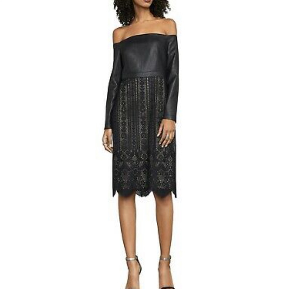 BCBGMAXAZRIA Women Nahara Leather and Lace Dress